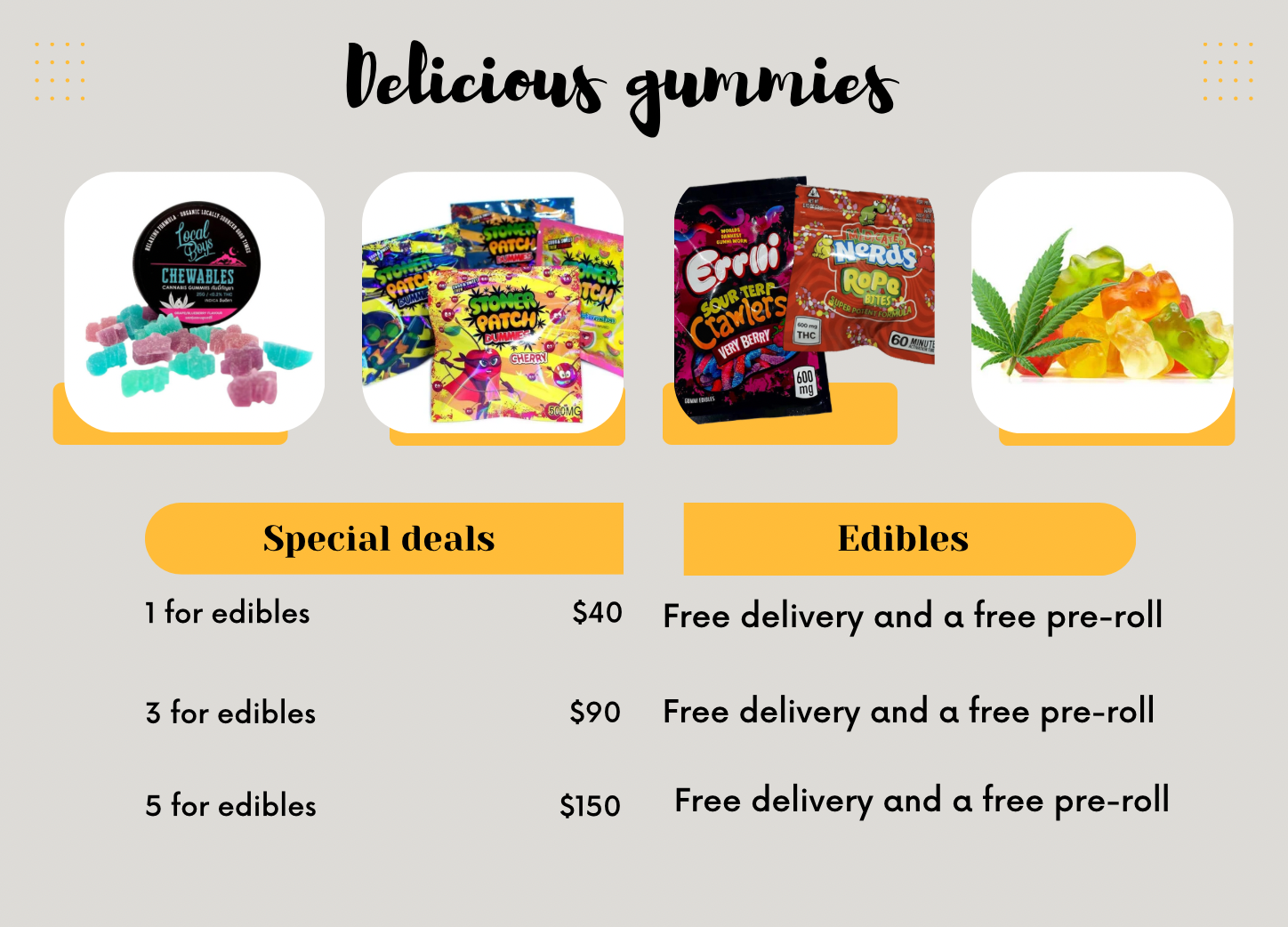 5 Edibles for $150