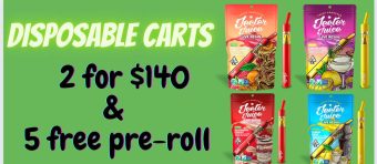 $140 for 2 Disposable Carts & 5 Prerolls